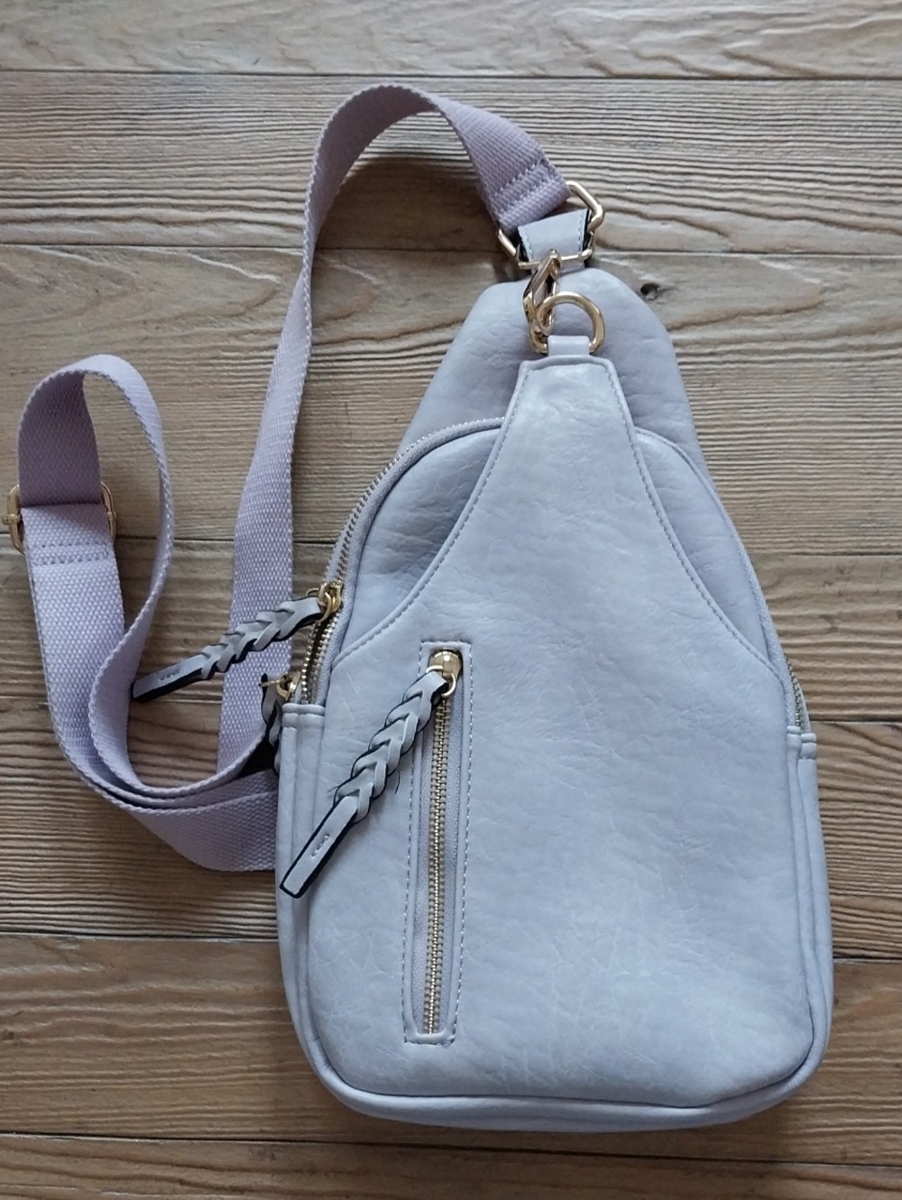 Lavender Crossbody Sling Bag with Braided Zipper Pulls